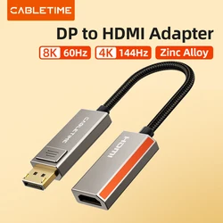 CABLETIME-adaptador Displayport a HDMI, 8K, 60Hz, 4K, 144Hz, HDR 10, Chip VMM7100 de aleación de Zinc para PC de escritorio, adaptador DP C449