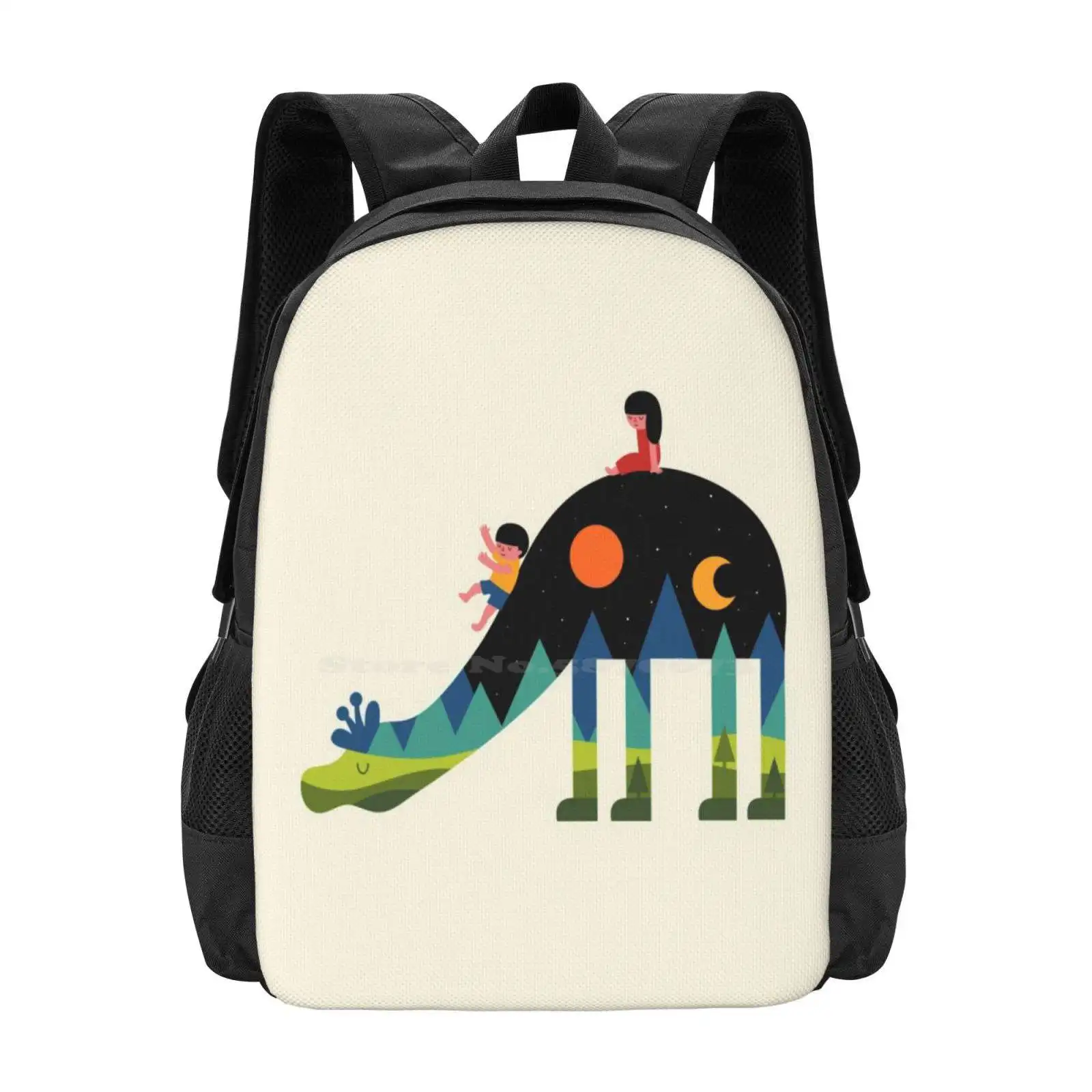 Up And Down Pattern Design Bagpack School Bags Giraffe Slides Positive Cute Child Love People Kids Boy Night Calm Peaceful Sun