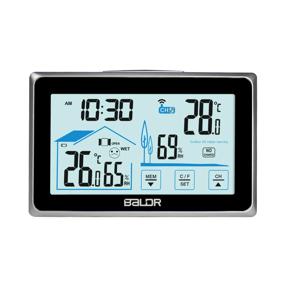 Imagem -02 - Baldr-grande Touch Screen Estação Meteorológica sem Fio Dentro Exterior Temperatura Digital Monitor de Umidade Conforto Nível Indicador Sensor