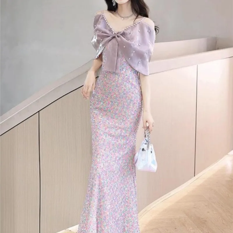 فستان فاخر ومتخصص جديد لحفلات القادمة من العمر لمضيف ذيل السمكة المزين بالترتر