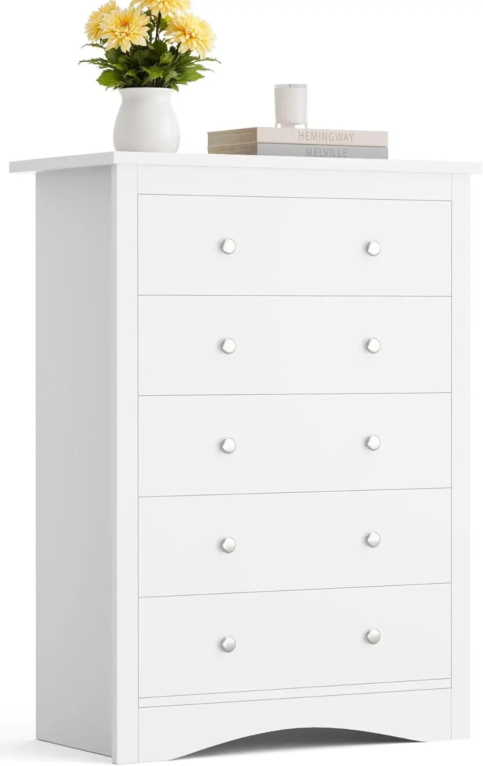 

Высокий комод для спальни, комод с 5 ящиками, тумба с ящиками, органайзер с ящиками, для прихожей (белый)