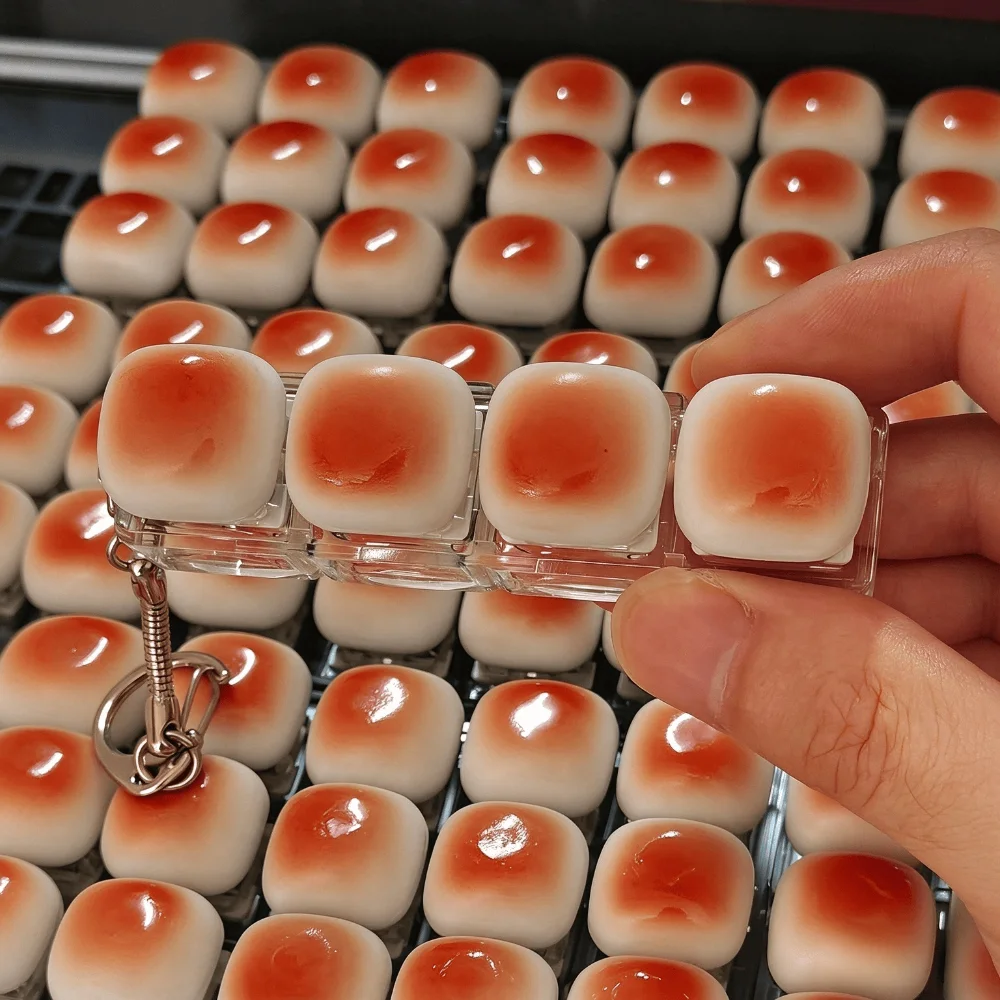 Caramel Bread Design Fidget Keychain Button Keycap Finger Keyboard Cap DIY Keyboard Stress Relief Pinch Toy Adult Fidget Toy
