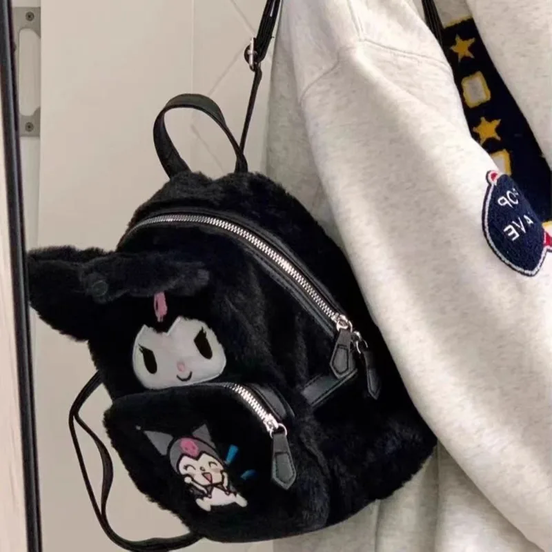 MBTI Kuromi Backpacks for Women MINISO Plush Cute Japanese Style Small Student Backpack Fluffy Hello Kitty Casual Female Bag