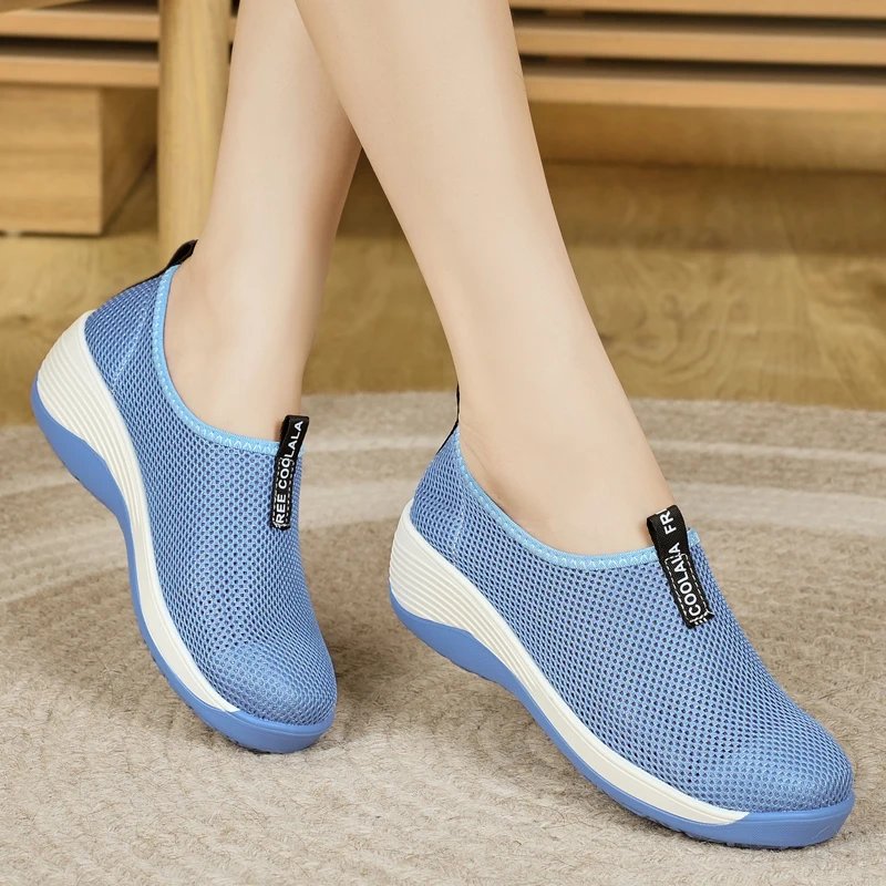 

Summer High-Elastic Mesh Upper Slip-On Women's Sports Casual Shoes with Wedge Heels, Thick Soles, Comfortable and Non-Slip Women's Outdoor Shoes