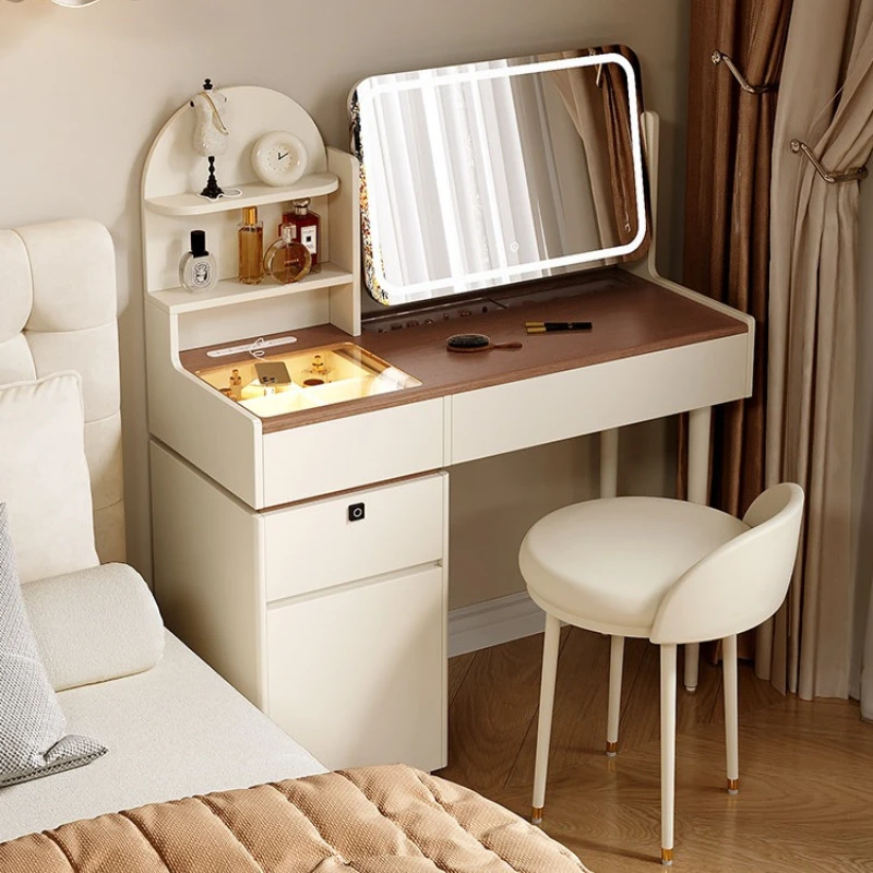 

edieval cream style Makeup vanity Small apartment storage wood makeup table white simple coiffeuse avec miroir Bedroom furniture