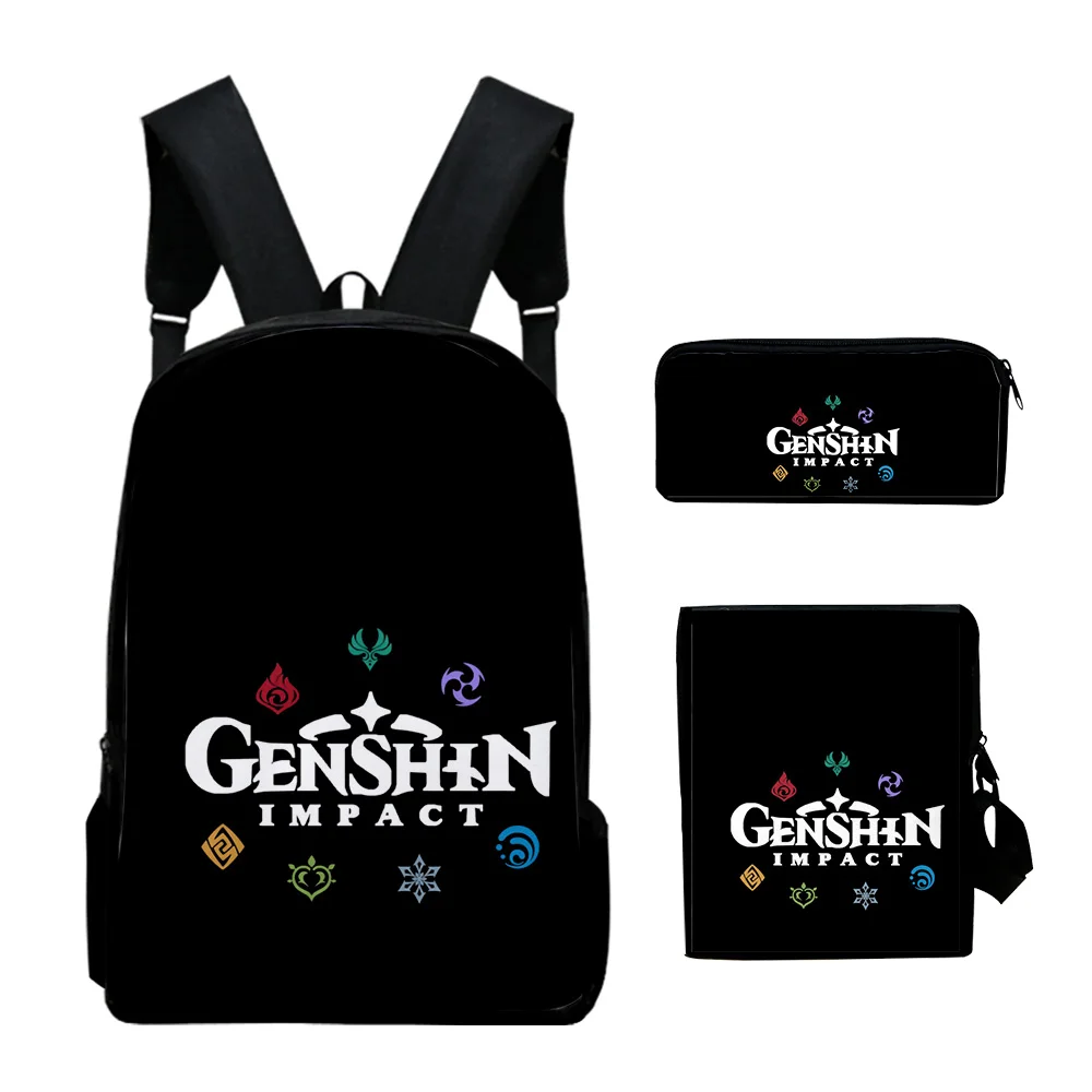 

Harajuku Genshin Impact Logo 3D Print 3pcs/Set pupil School Bags Laptop Daypack Backpack Inclined shoulder bag Pencil Case