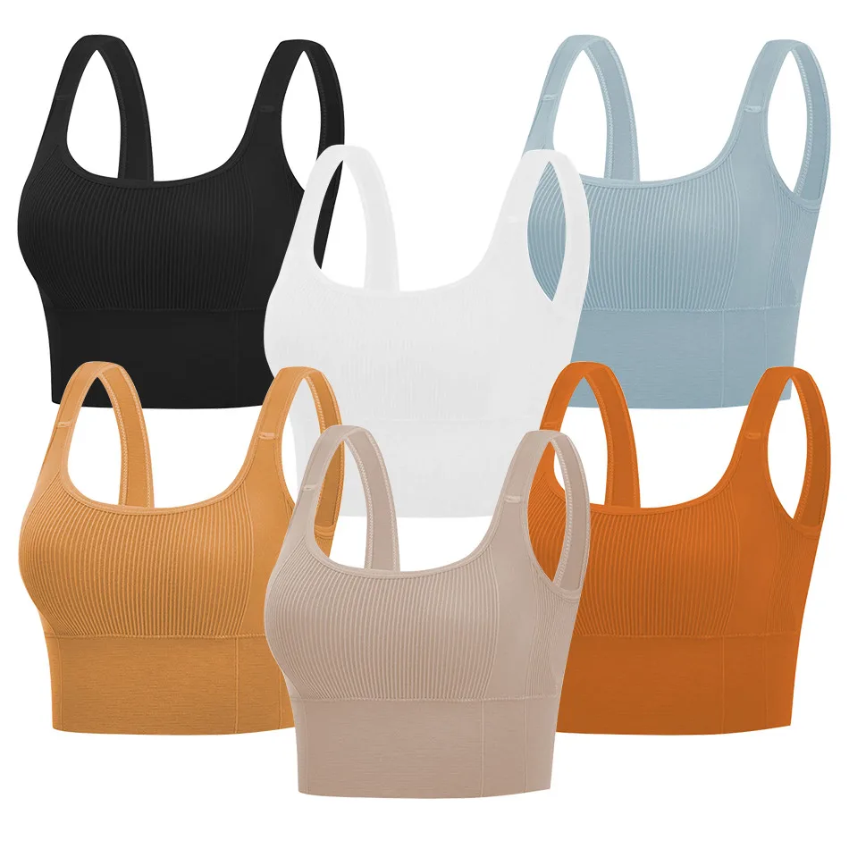 Seamless Women Yoga Sports Bra Comfortable and Breathable Backless and can be Worn Externally Solid Color Retro Striped Bra