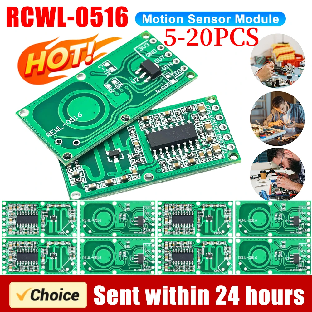 RCWL-0516 Microwave Radar Motion Sensor Module Human Body Induction Intelligent Module Output 3.3V 5-8M Distance for Arduino DIY