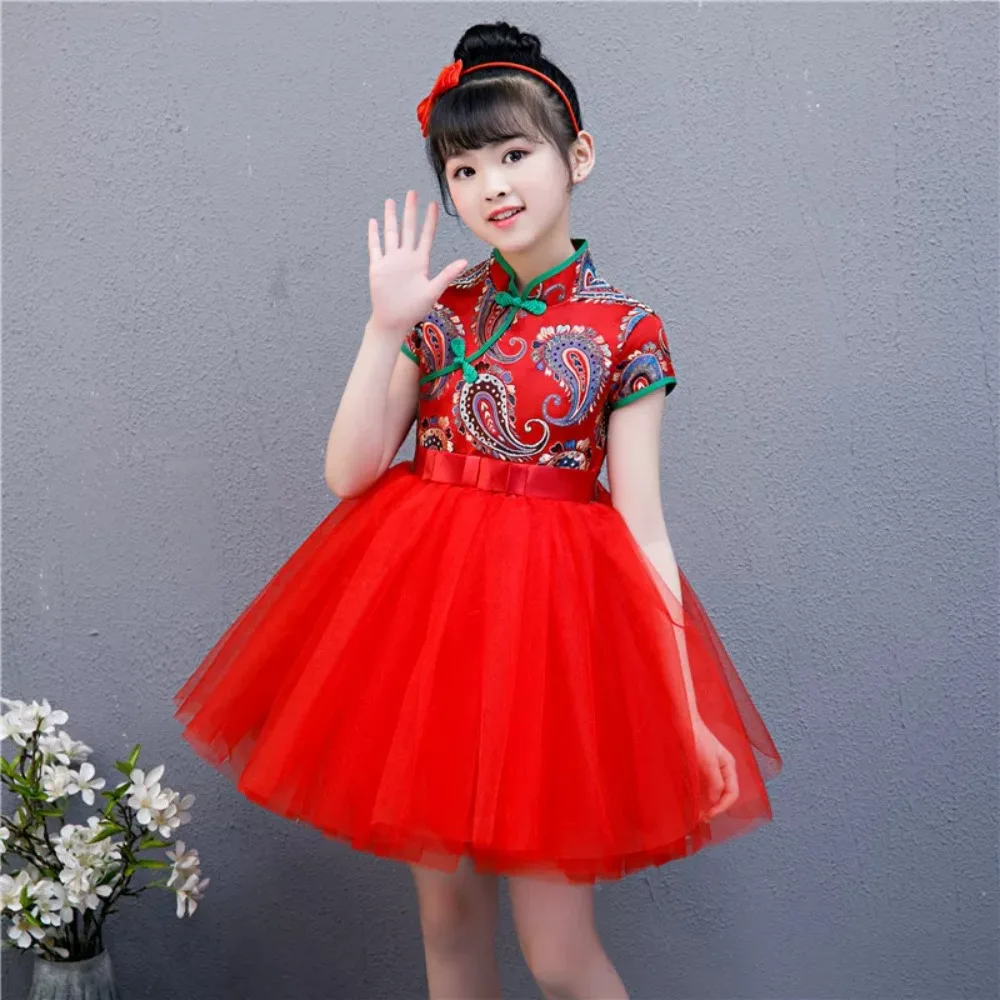 Party Cosplay Performance Costumes Cheongsam Dress Chinese Dress Qipao Children Clothing Ethnic Style Girl New Year Kids Clothes