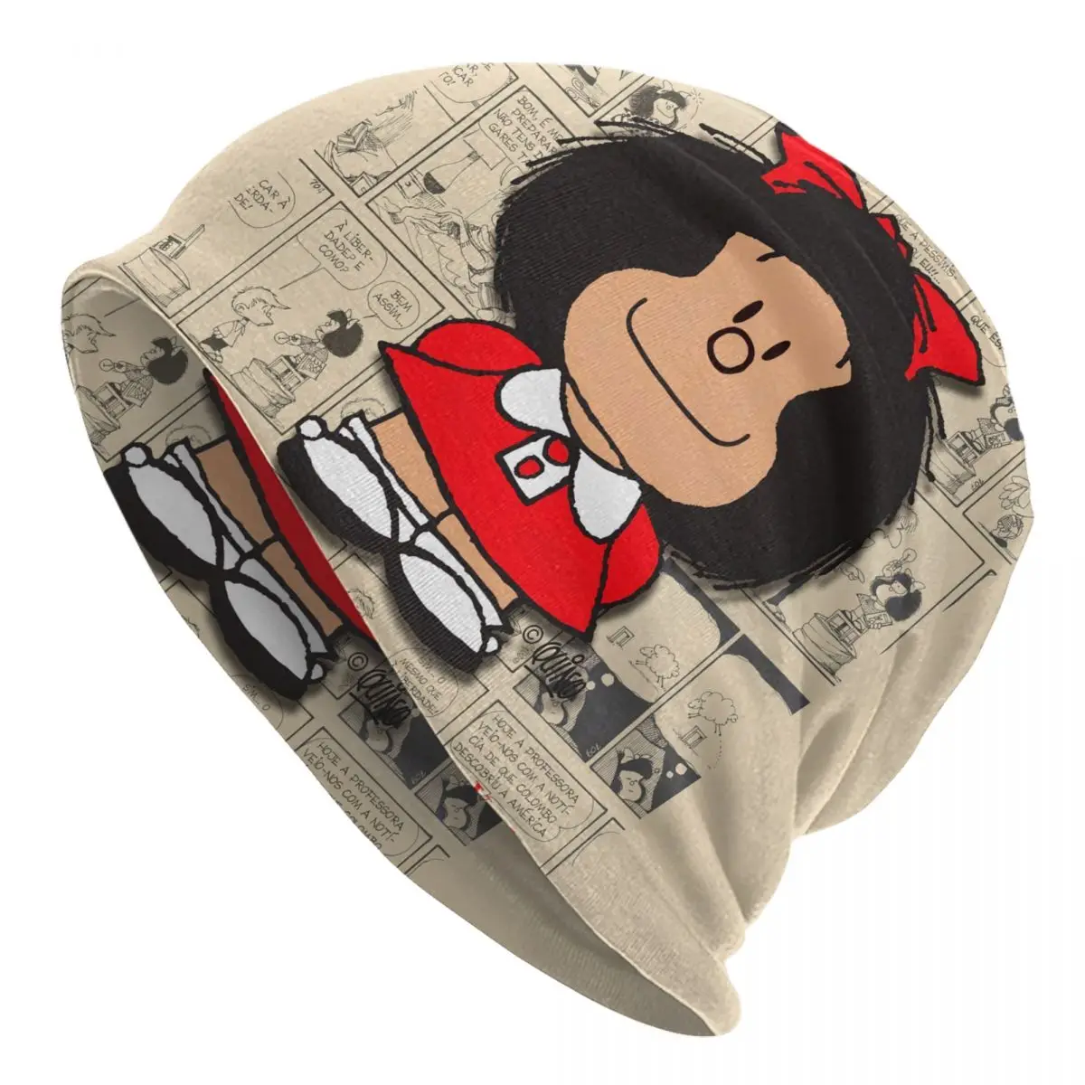 

Vintage Mafalda Manga Bonnet Hat Knitted Hat Men Women Hip Hop Unisex Quino Comic Cartoon Winter Warm Skullies Beanies Caps