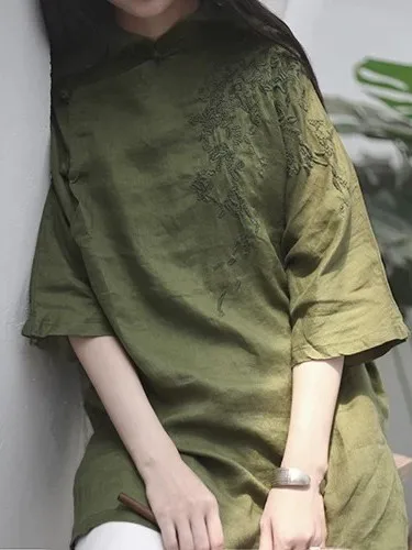 Retro Zen Style Cotton Linen Women's Shirt New Chinese Style Tang Costume Top Daily Wear Lightweight Fall Season Suitable for...