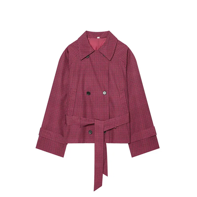 NLZGMSJ 2026 Autumn Vintage Streetwear Plaid Women Trench Jakcet Double-breasted Belt Oversized Jacket Fashion Elegant Outwears