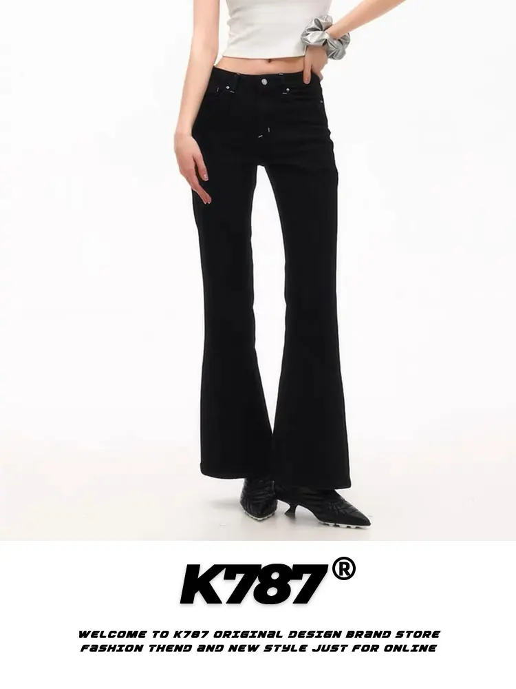 

K787 American Retro Street Waed Bla Jeans High Waist Bell Bot Women's Casual Slimming Long Pants Spring Faion