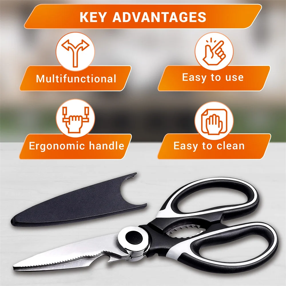 Smart Kitchen Shears with Cover Scissors Kitchen Gadgets Utility Heavy Duty Stainless Steel Kitchen Scissors