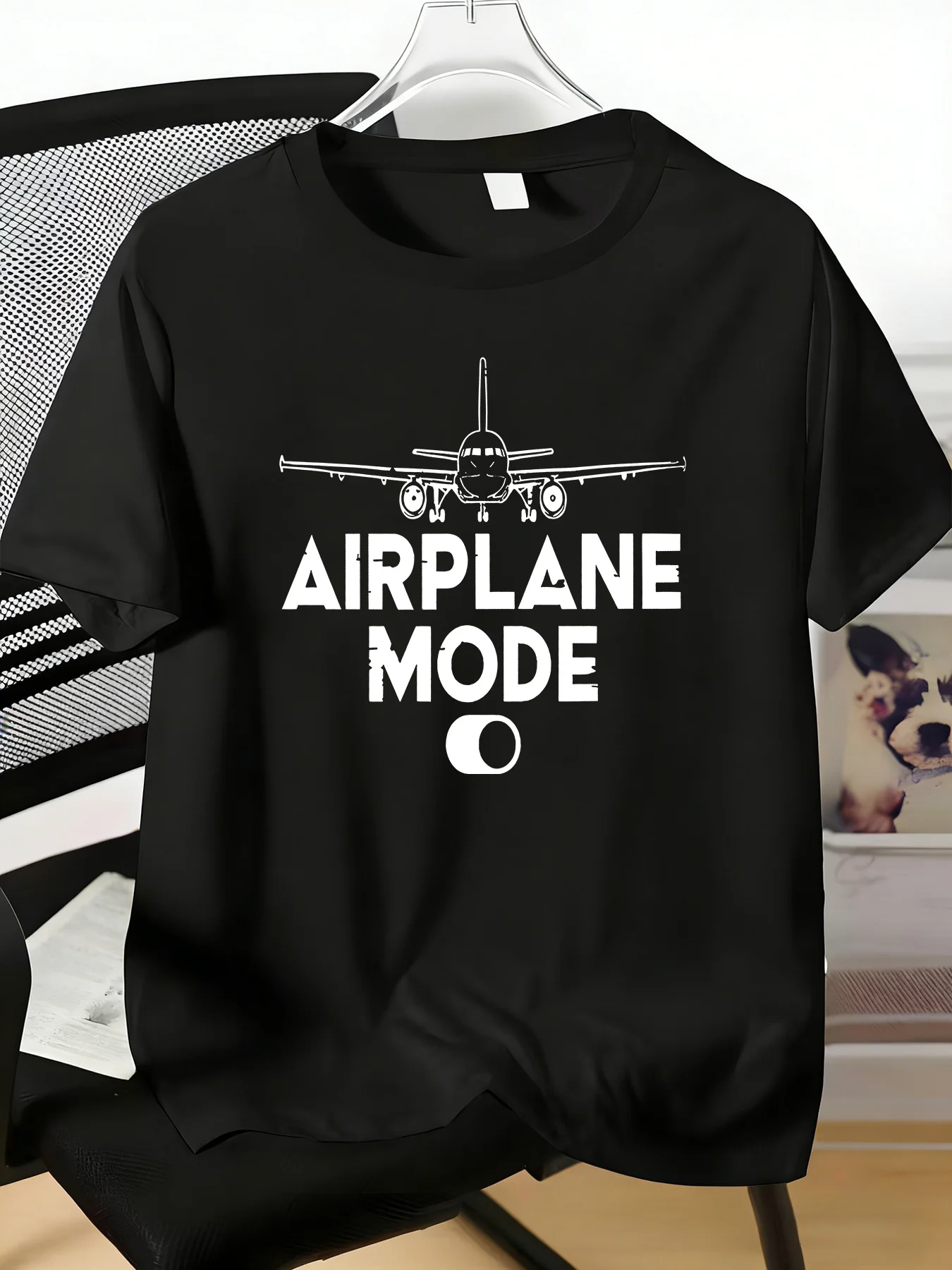 Airplane Mode Jet Silhouette Graphic Mens Soft Cotton Short Sleeve Tee Travel Casual Top Gift For Aviation Fan Traveler Male Guy