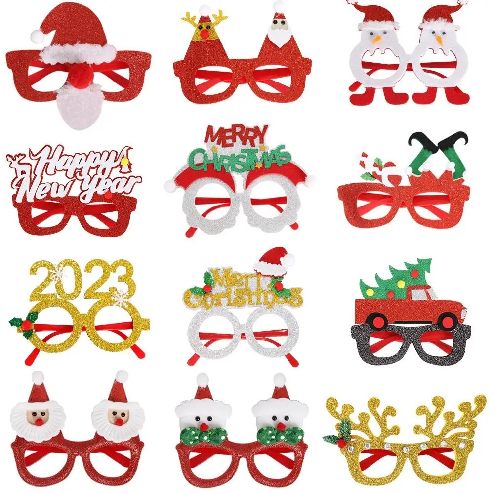 Christmas Tree Ornaments Red Elk Santa Claus Eyeglasses Party Decorations Christmas Frame Glasses Christmas Decorative Glasses