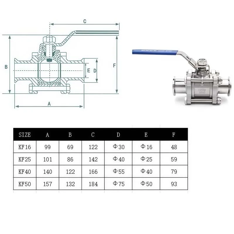 Elettrovalvola KF16 KF25 KF40 KF50 Three Piece Model Manual High Vacuum Ball Valve SUS304 Stainless Steel Ball Valve Homebrew Acqua e vapore — dettaglio 1