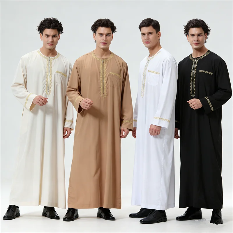 

Muslim Robe Men Kaftan Islamic Clothing Arabic Middle East Caftan Jubba Thobe Ramadan Abaya Gown Djellaba Dishdasha Dress Thoub