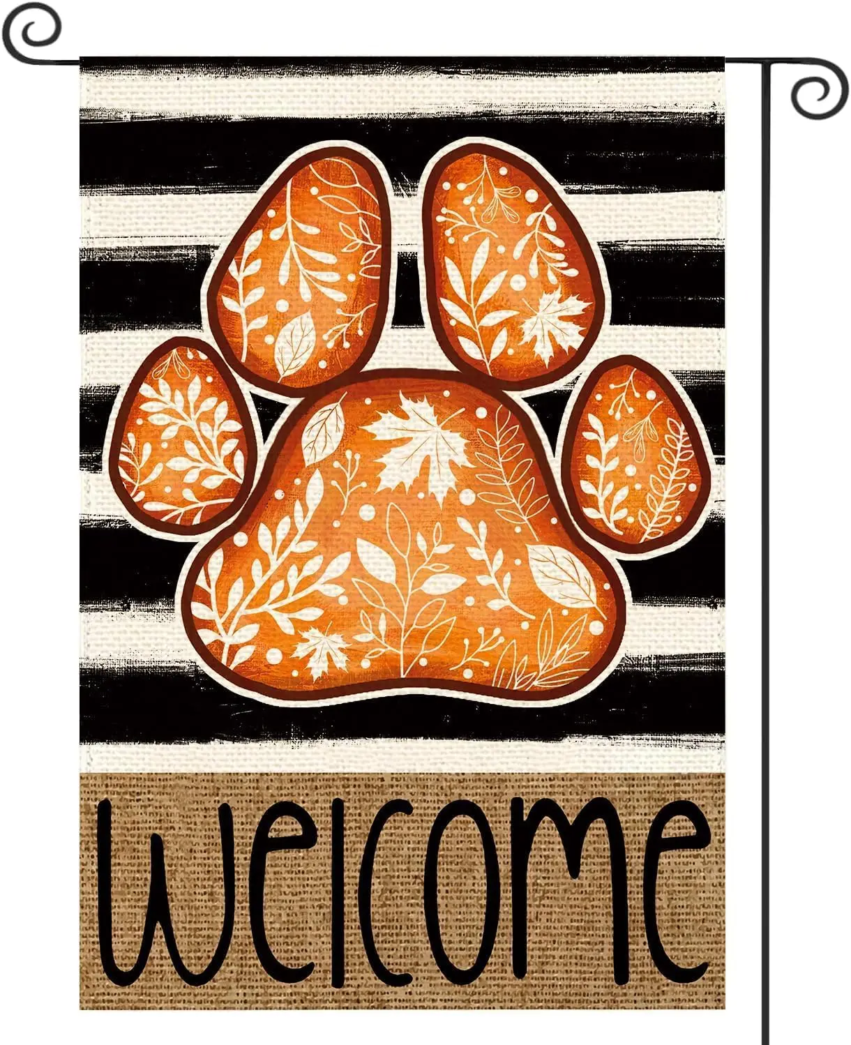 Baccessor Fall Garden Flag 12.5 x 18 Inch Double Sided Dog Paw Black Stripes Autumn Leaf Welcome Burlap Seasonal Holiday Small F