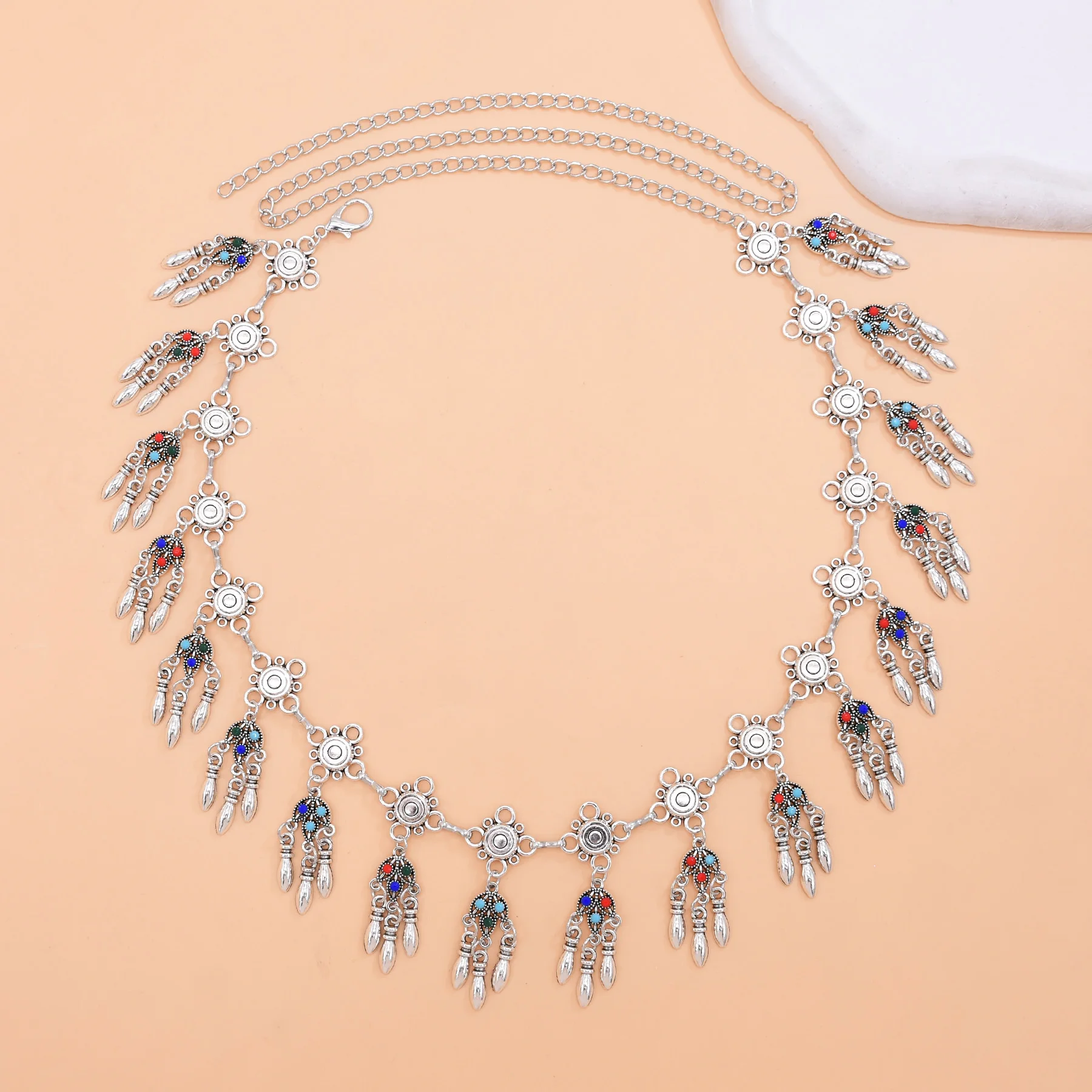 خمر سبائك فضية شرابة الخصر سلسلة للنساء المعادن منحوتة الهندسة الهندية الأفغانية الغجر تركيا البطن مجوهرات الإكسسوار هدية