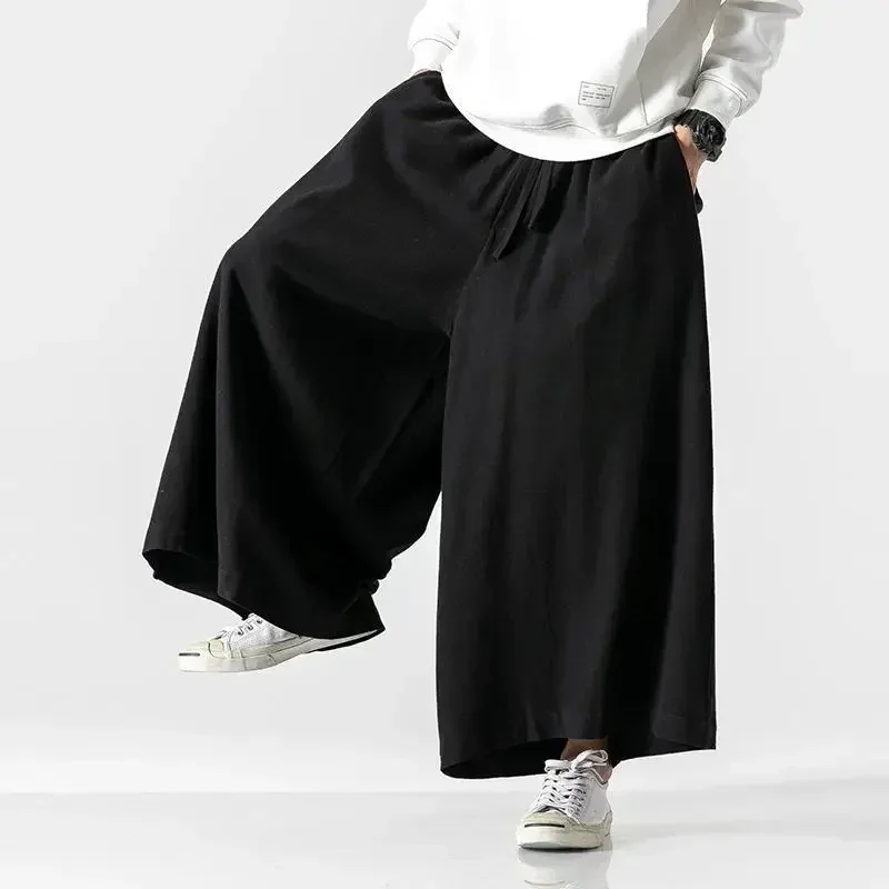 

Spring Vintage Cotton Linen Loose Tang Suit Wide Leg Pants Culottes Men Women Chinese Style Ninth Casual Pants Plus Size M-5XL