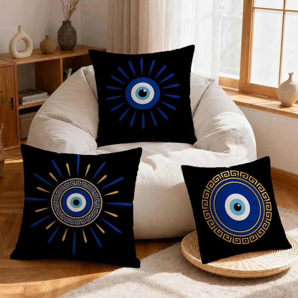 Symbol Evil Eye Cushion Cover Linen Anti-Mite Antibacterial Cushion Cover Invisible Zipper Sofa Decor