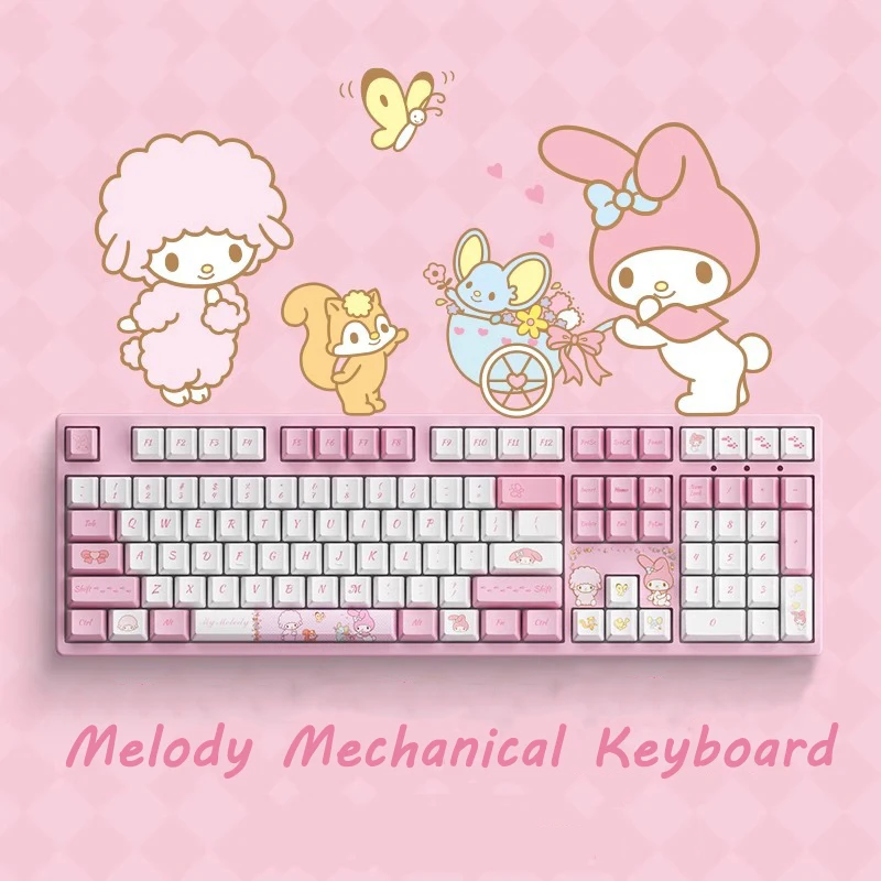 Melody Mechanical Keyboard Heat Sublimation PBT Keycaps Cute Pink Keyboard for Girls Gamer Macbook Laptop PC Computer Keyboard