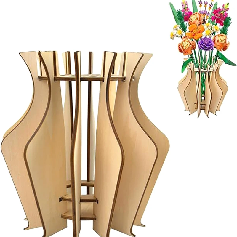 3D Wooden Puzzle Flower Vase Flower Vase Building Set Seamless Fit DIY Wood Craft Hobbies Kit For Coffee Shop Bedroom Decoration