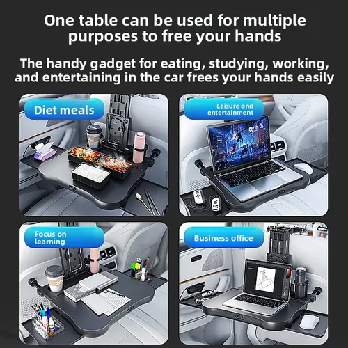 Imagen 2 del producto 360 °   Mesa giratoria para bandeja de coche: soporte para asiento trasero de ABS, portátil y soporte para bebidas para viajes por carretera