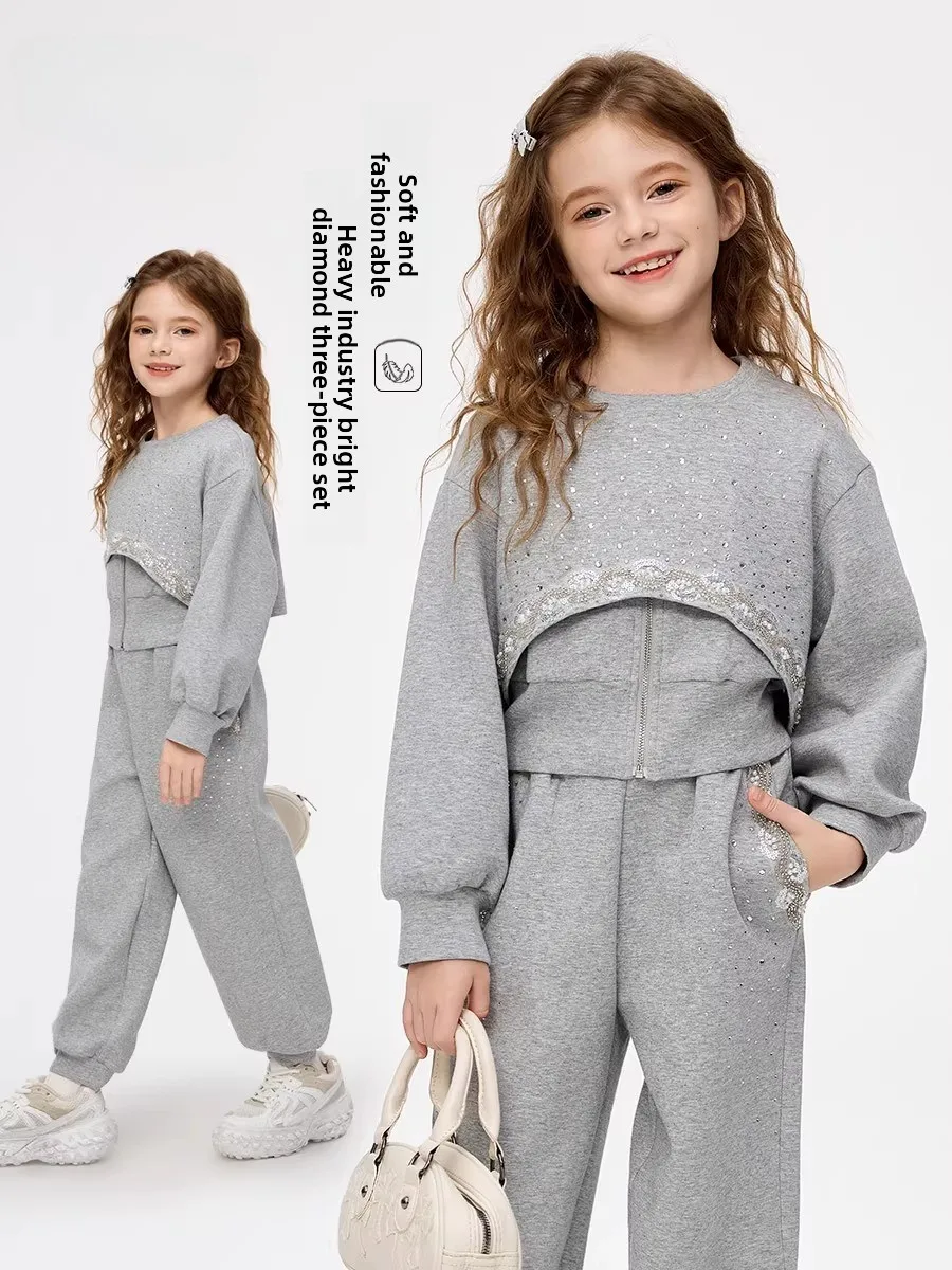

Girls sports suit spring autumn new children's loose casual three-piece set foreign-style trousers girl children's clothing
