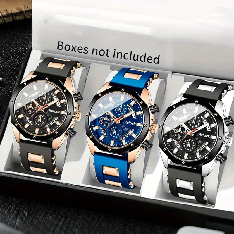 

[Модные мужские часы] 3 шт. Мужские деловые часы - прочный сплав, кварцевый механизм, отображение даты, повседневный, мужской подарок