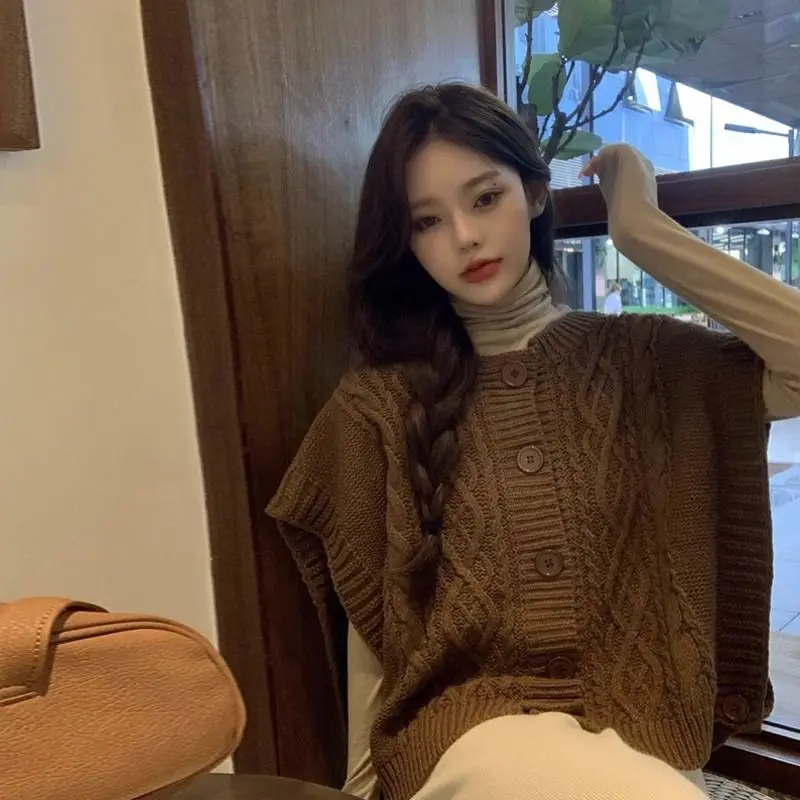 Women's 2026 Autumn New Cable Knit Vest Sleeveless Design Niche Loose Layering Warm Elegant Chic Coquette Trendy Top Knit Vest