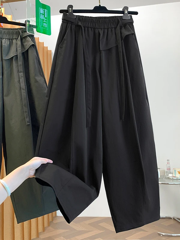 High Waist Wide Leg Pear Shape Belted Women's Pants Casual Style Cotton Autumn 2026 Fashion Design Trousers for Ladies