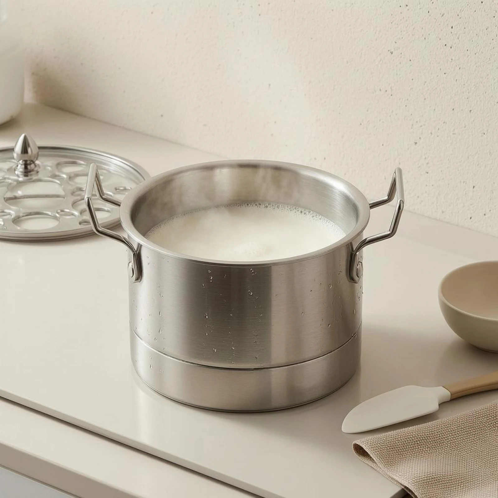 Stainless Steel Steaming Pot Thickened Body Steaming Insert Pot Cookware Side Handles Induction Ready