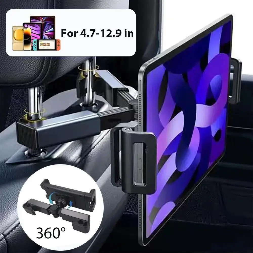 360° Revolve Adjustable Car Headrest Tablet Stand for IPad 4.7-12.9 Inch Durable Stand Auto Rear Seat Pillow Phone Support