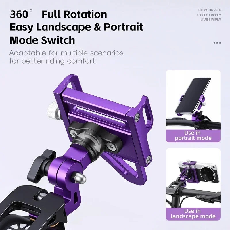 WEST BIKING Foldable Bike Phone Holder Aluminum Alloy Mechanical Lock Anti‑Slip Shockproof 360 Rotatable Adjustable Phone Mount