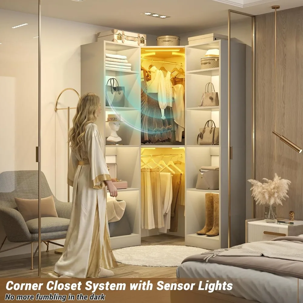 Corner Closet Organizer with 2 Motion Sensor Lights, 39.2
