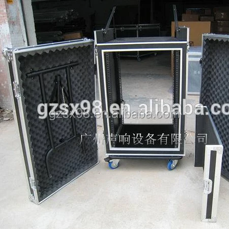 16U Shockproof Rack Case, 19-inch Amplifier Flight Case, 12mm Plywood DJ Workstation Case, Shockmount Studio and Equipment Rack