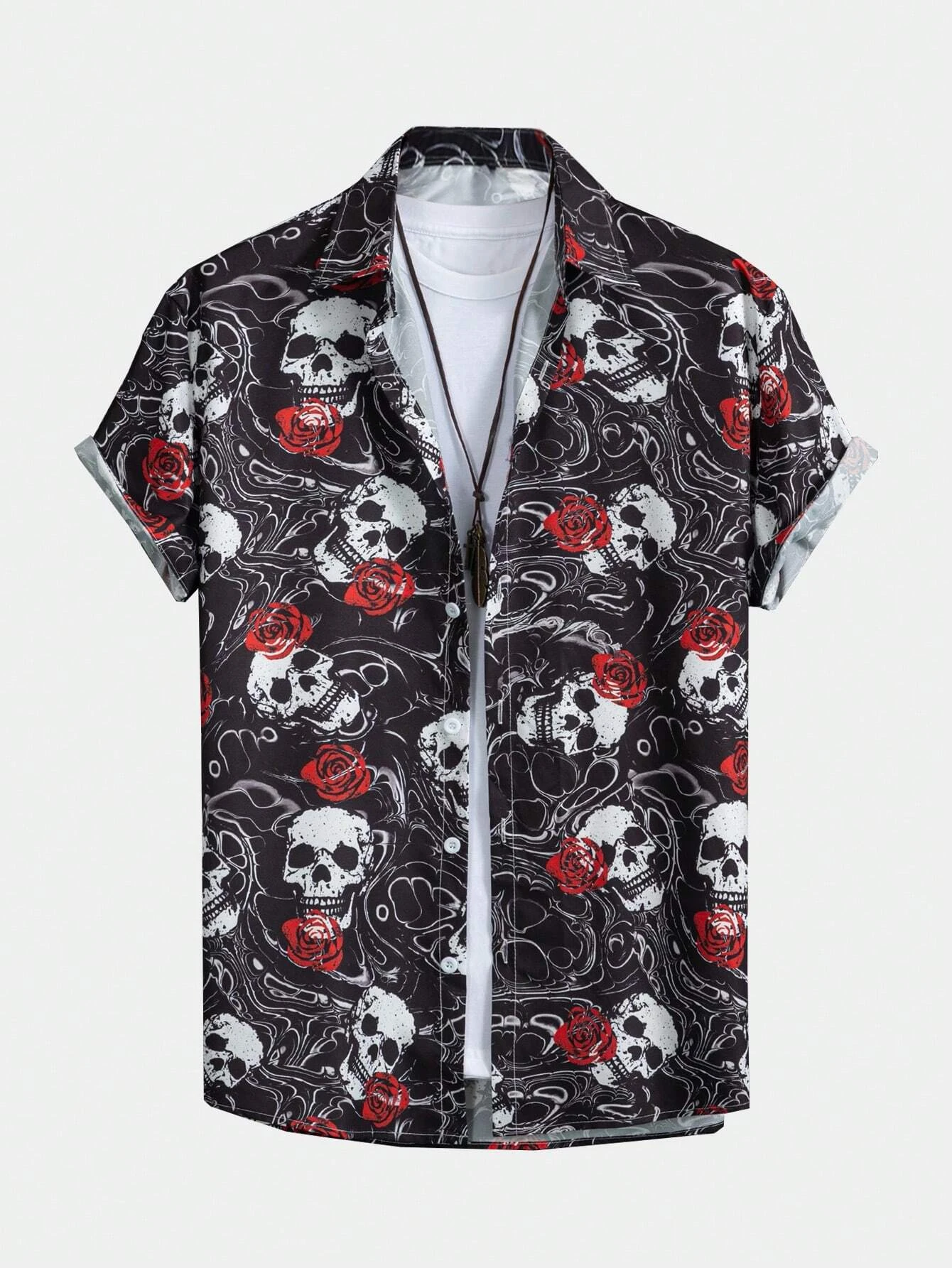 Men Shirt Fashion Skull Pattern 3D Print Short Sleeves Shirts Casual Design Short Sleeve Shirts Fashion Button Tops