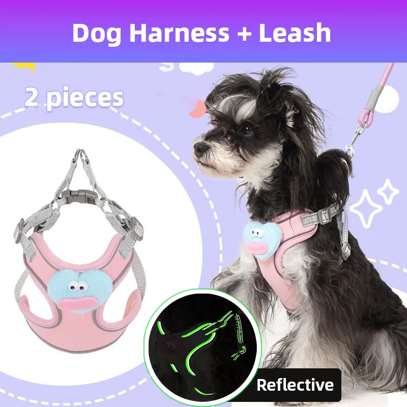 

Reflective Adjustable Breathable Vest Chest Strap for Small Medium Dogs A set of Pet Harness with Leash Cat Puppy Dog Harness