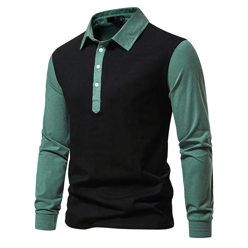 Spring Autumn Fashion Men's Polo Shirt Color Block Long-Sleeve Polo Shirts Casual Hip Hop Patchwork Lapel Top Shirts