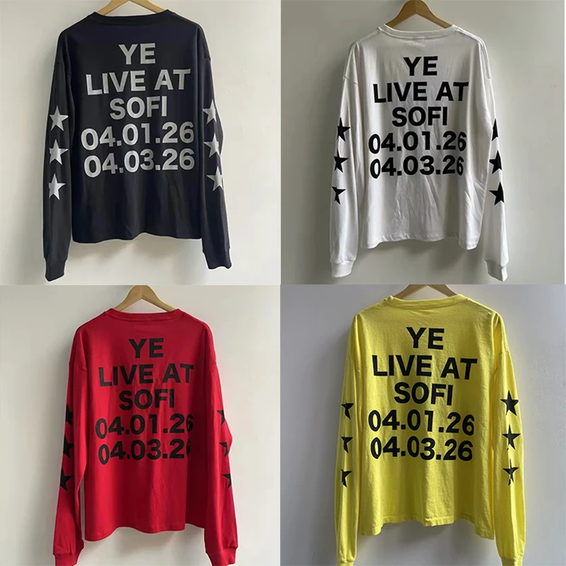 Multicolor Print Long Sleeve Kanye West T-shirt 2026 Summer Men Women Casual Top Street Trend Y2K Oversized Tee Shirt