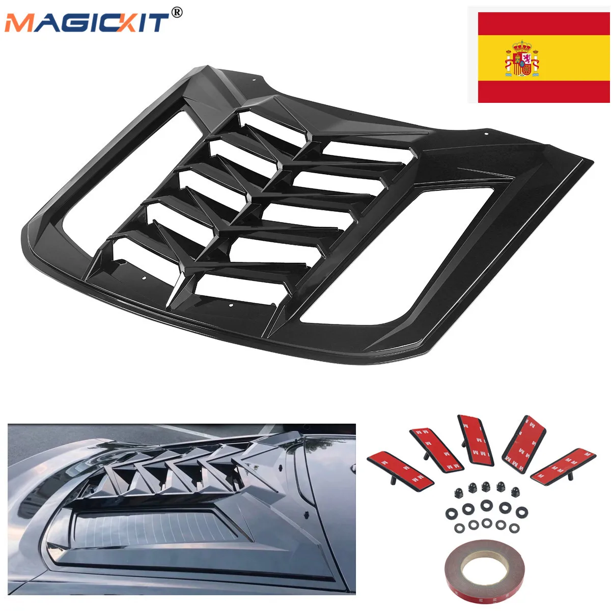 MagicKit Matte Black New Rear Window Louver Fits for Ford Mustang Lamborghini Style 2015-2020