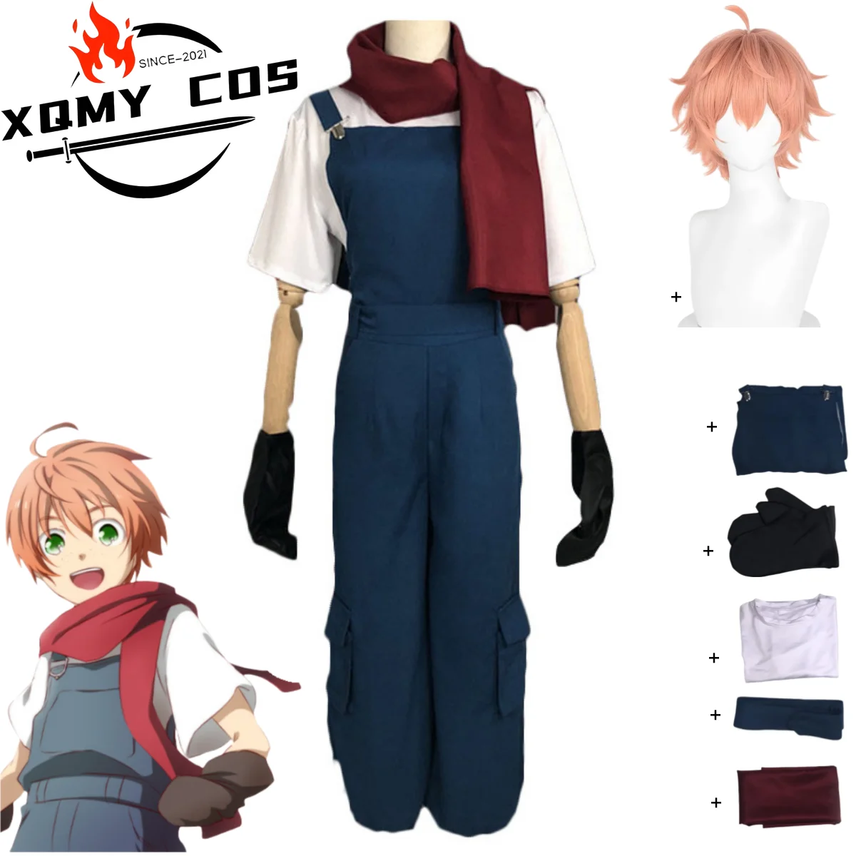 

XqАниме «Ангелы смерти Эдди», карнавальный костюм, рабочая одежда, комбинезон, футболка, шарф, парик, взрослый мужчина, женщина, карнавальный костюм на Хэллоуин