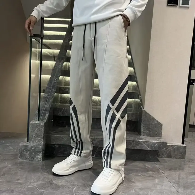 

Мужские осенние и зимние спортивные штаны с американскими полосками с принтом, свободный крой, новый стиль Харадзюку, модные повседневные брюки