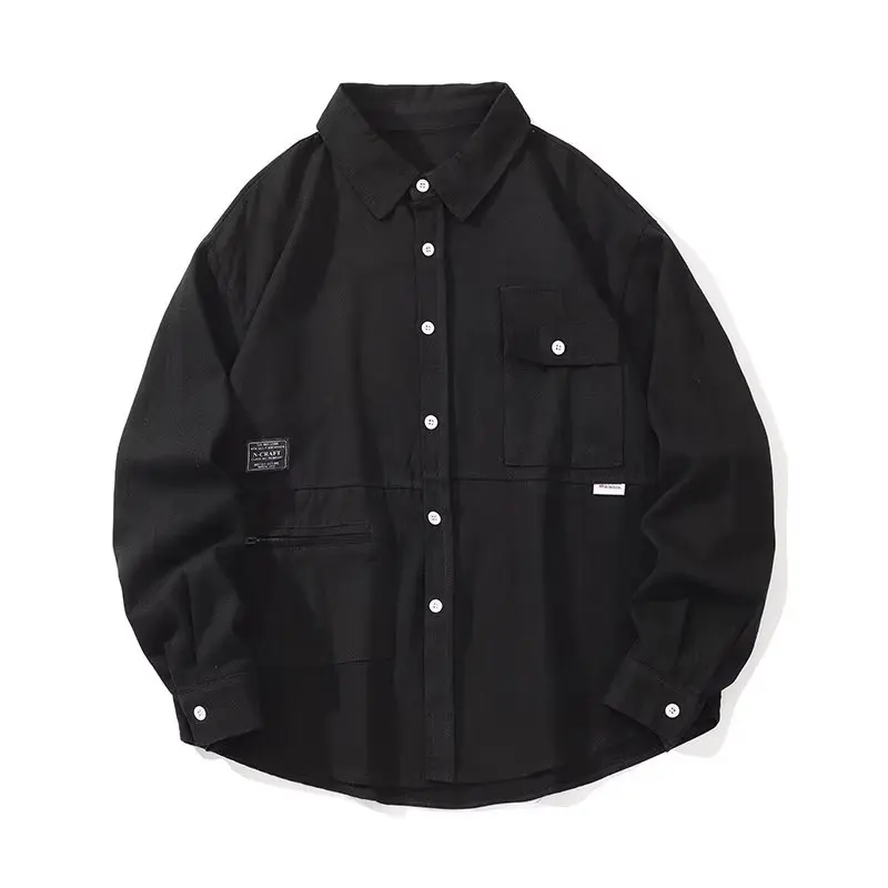 

Loose Fit Long Sve Work irt Men's Casual Jaet Coat American Sle Autumn Winter Large Size 250 Pou Turn Collar
