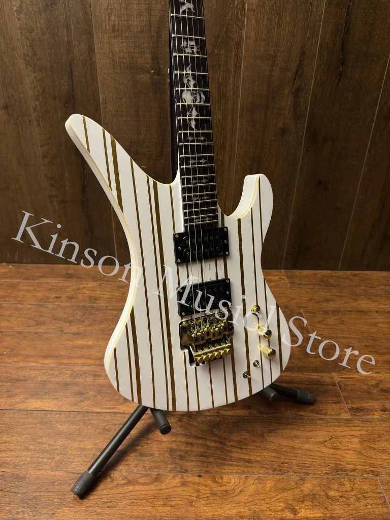 White body Golden stripe electric guitar,in stock