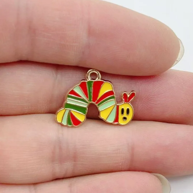 10pcs Funny Caterpillar Strawberry Alloy Pendant Personalized Cartoon Bug Shaped DIY Accessories image 5