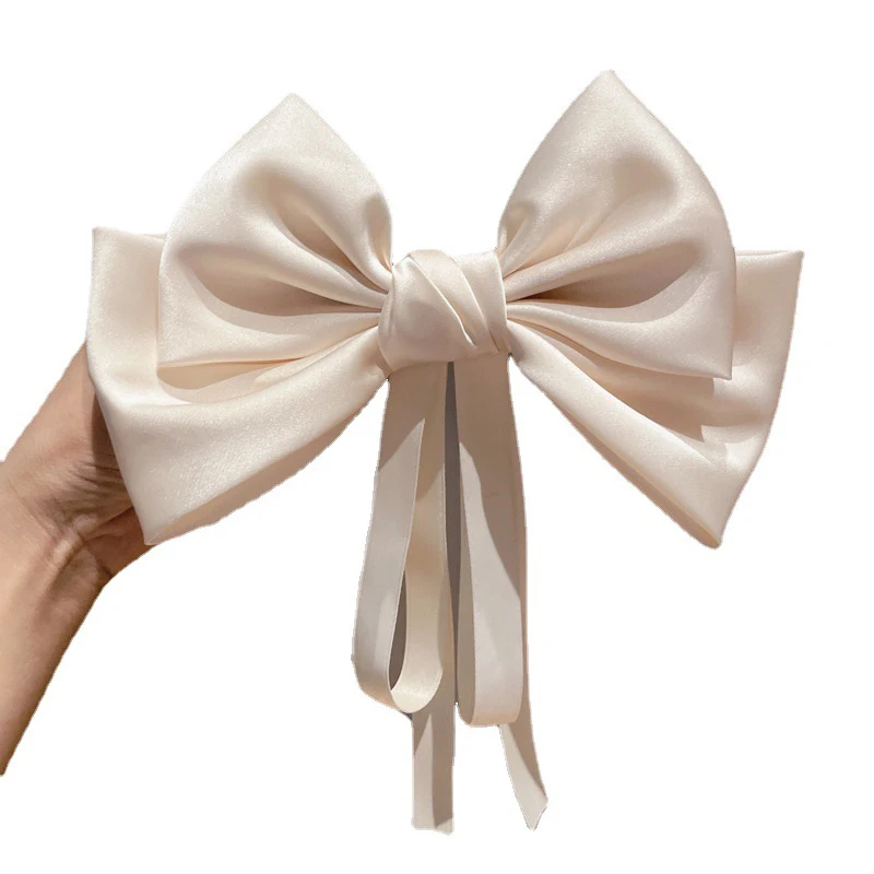 1PC Summer Huge Bow Hair Clip Long Streamer Duck Billed Clip White Large Bowknot Satin Hairpin Elegant And Sweet Hair Accessory image 5