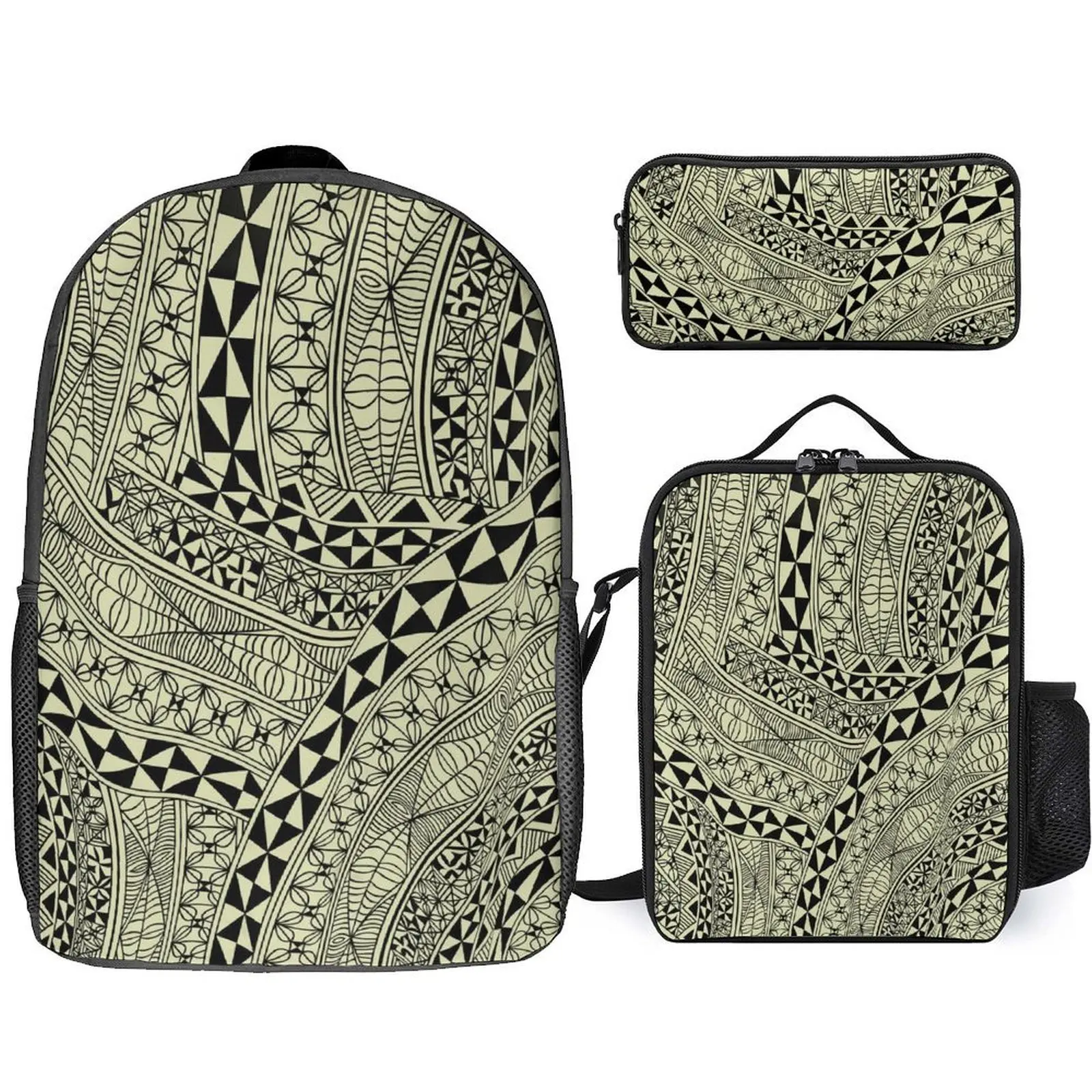 

Customizable Polynesian Large Student Backpack Set Pen Case Lunch Bag Spacious Storage Fashion School Trend